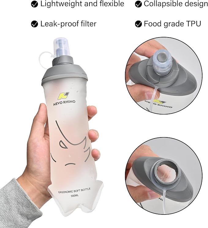 N NEVO RHINO 2PCS Soft Flask, 17oz/500ml TPU Running Water Bottle - Image 2