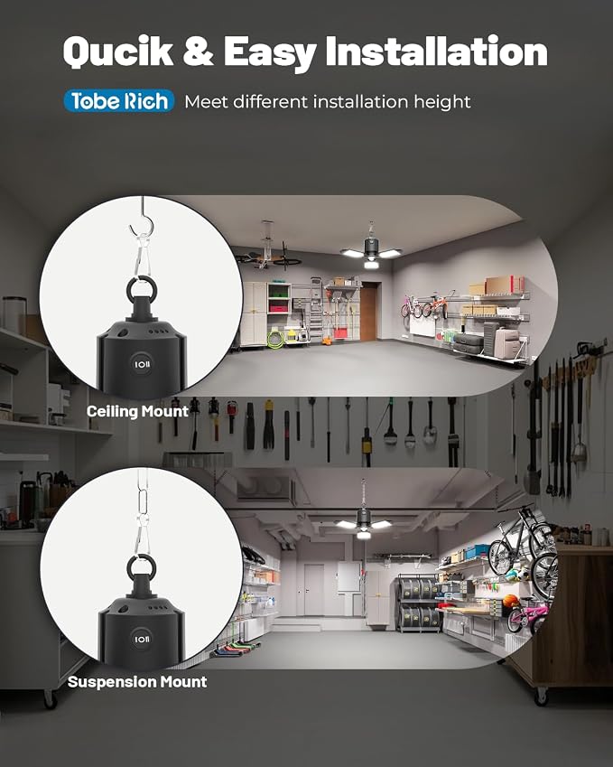toberich Motion Sensor Garage Light Plug in, 8000LM Shop Light w/ 3 Modes - Image 5