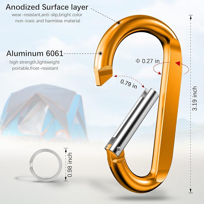 sprookber 3" Carabiner Clip Keychain, D Ring Caribeaner Clip, Key Clip - Image 2