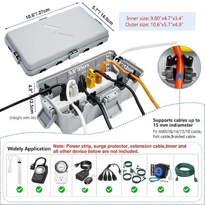 Hrensaw Medium Outdoor Electrical Box, IP54 Waterproof Extension Cord Cover w/6 - Image 2