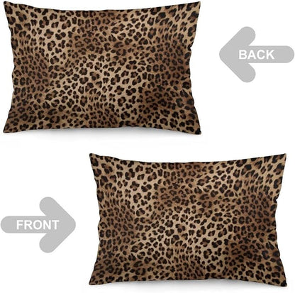 Brown Leopard Throw Pillow Covers Set of 2 Queen Size Black Cheetah Skin Wild - Image 3