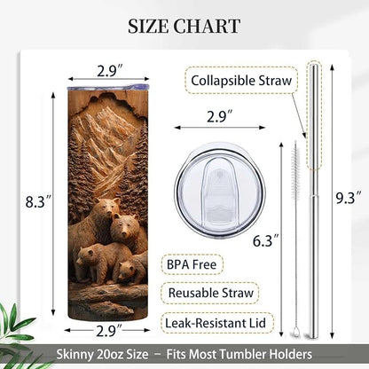 Firmiso 20 oz Tumbler｜Skinny Insulated Travel Mug｜Bear Family Mountain Forest - Image 6