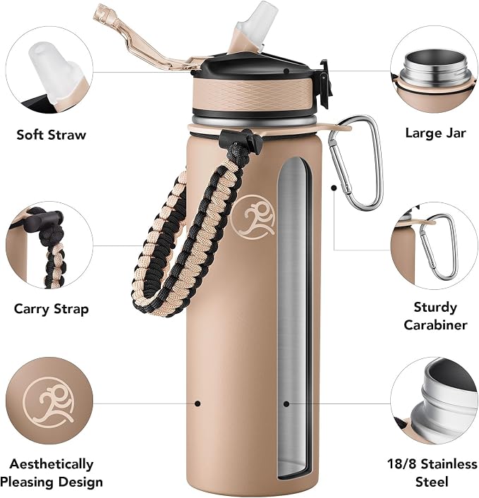 GOSWAG Insulated Sports Water Bottle, 24oz 2 Lids, Stainless Steel Water Bottles - Image 3