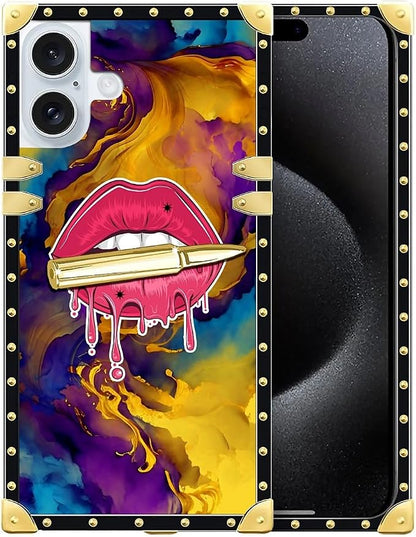 Compatible with iPhone 16 Case, Cool Corlorful Lip Marble Luxury Golden by Unknown