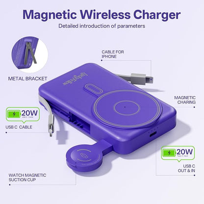 Magnetic Portable Charger Built-in Cables, 10000mAh Fast Charging Wireless - Image 6