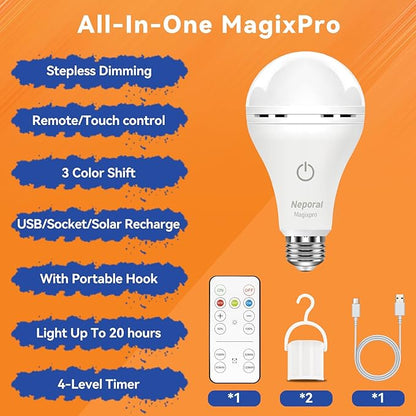 MagixPro Remote Rechargeable Light Bulbs, USB & Socket Charging, 1800mAh Battery - Image 7