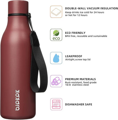 BJPKPK Insulated Water Bottles, 18 oz Stainless Steel Metal Water Bottle - Image 2