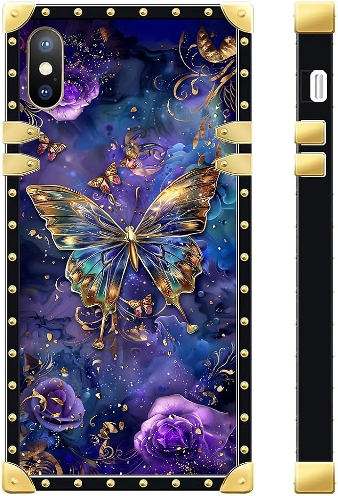 Compatible with iPhone Xs Max Case, Glistening Golden Butterfly Vibrant Purple - Image 3