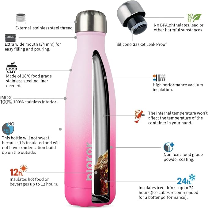 BJPKPK 17oz Insulated Stainless Steel Water Bottle Metal Water Bottles - Image 3