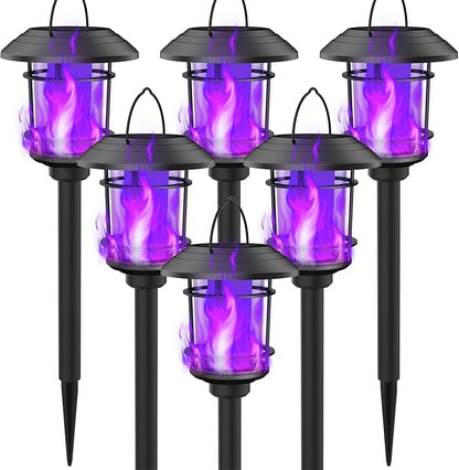 Dynaming 6 Pack Solar Flame Torch Lights Outdoor, Dual Use Flickering Purple by Dynaming