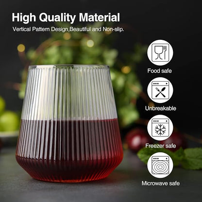 hotder Stemless Wine Glasses Set of 4, 12 oz Tritan Unbreakable, Vertical Design - Image 3