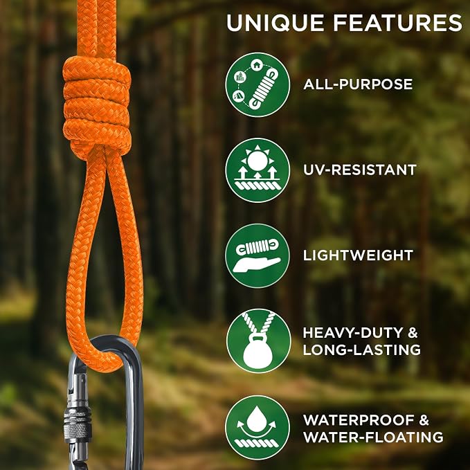 TECEUM Rope – 90 Feet x 1/4 Inch – Orange Yellow – Strong All-Purpose Utility - Image 4