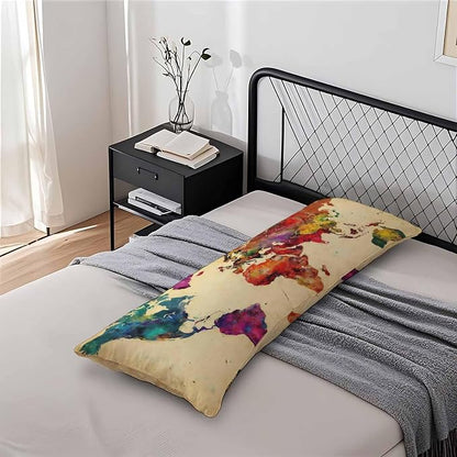 World Map Body Pillow Pillowcase, Retro World Map Colorful Body Pillow Cushion - Image 7