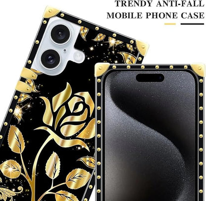 Compatible with iPhone 16 Case, Shine Gold Rose Luxury Golden Decoration - Image 4