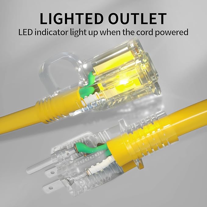POWGRN 2 Pack 6 ft 12/3 Outdoor Extension Cord Waterproof Heavy Duty - Image 2