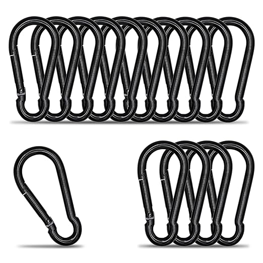 Small Carabiner Clip Hook, 2.75 inch 15 pcs Black Heavy Duty Spring Snap Hook by KINLINK