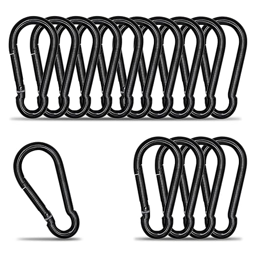 Carabiner Clip Hook, 3.54 inch 15 pcs Black Heavy Duty Spring Snap Hook Key by KINLINK