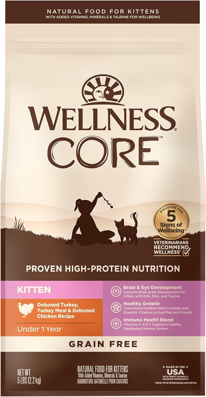 Wellness CORE Kitten Dry Cat Food, Grain Free Kibble, Turkey Meal and Chicken by WellnessNaturalPetFood