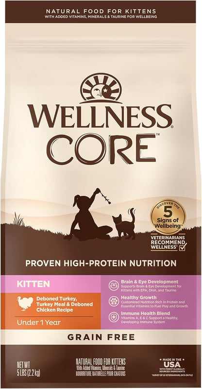 Wellness CORE Kitten Dry Cat Food, Grain Free Kibble, Turkey Meal and Chicken by WellnessNaturalPetFood