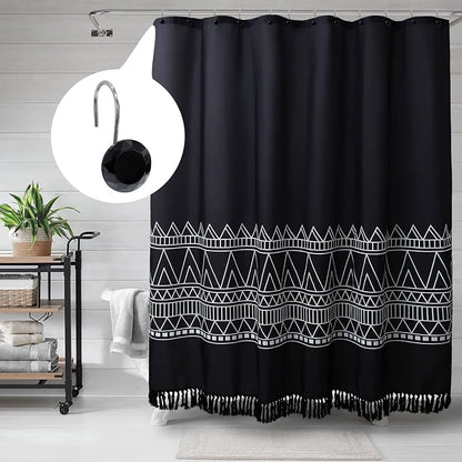 MitoVilla Black Shower Curtain Hooks Rings, Metal Shower Hooks - Image 2