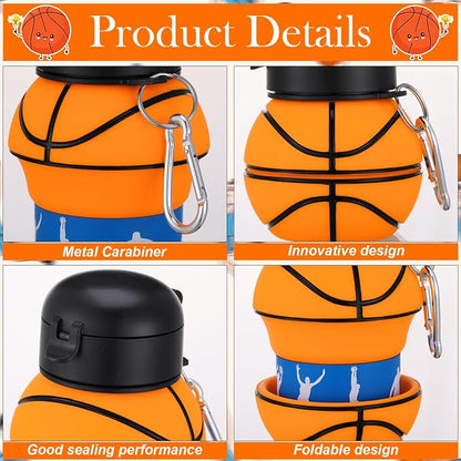 Layhit 8 Pcs Basketball Water Bottles 18oz Collapsible Basketball Water Cups - Image 3