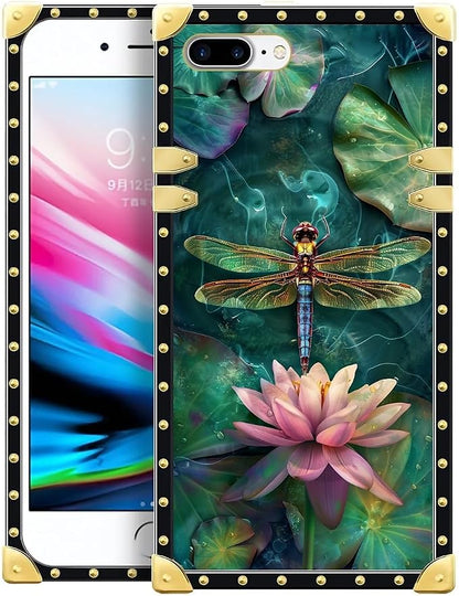 Compatible with iPhone 8 Plus 7 Plus Case, Colourful Dragonfly Pink Lily Pads by Unknown