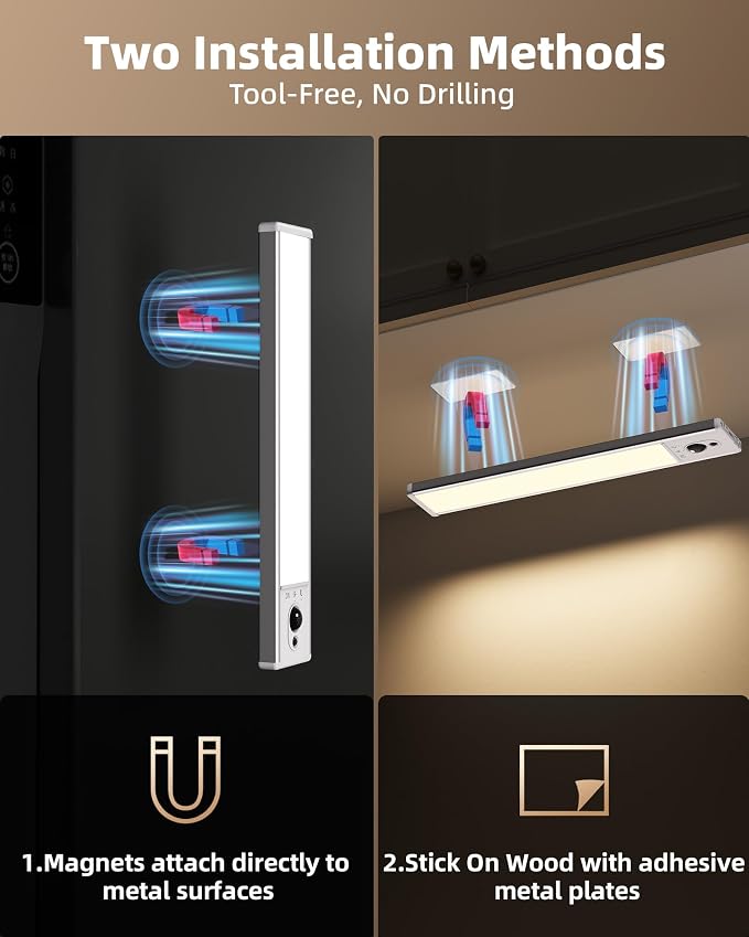 EZVALO 5-Pack Under Cabinet Lighting, 2400mAh Motion Sensor Light, LED Closet - Image 6