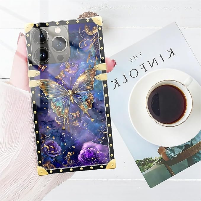 Compatible with iPhone 13 Pro Case, Glistening Golden Butterfly Vibrant Purple - Image 7