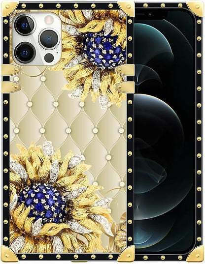 Compatible with iPhone 12 12 Pro Case, Sunflower Diamonds Leather Luxury Golden by Unknown