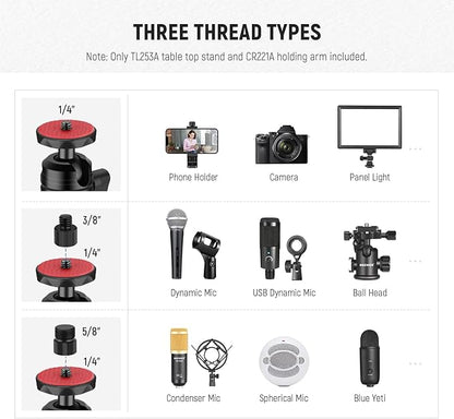 NEEWER Camera Desk Mount with Overhead C Amera Mounting Arm and 1/4" Ball Head - Image 4