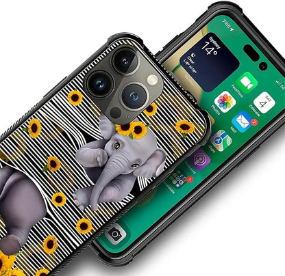 for iPhone 13 Pro Case, Cute Little Elephant Sunflower White Line Art Pattern - Image 7