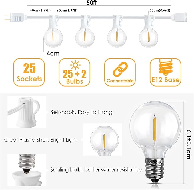Mlambert 50Ft Outdoor String Lights, G40 Globe Patio Lights - Image 4