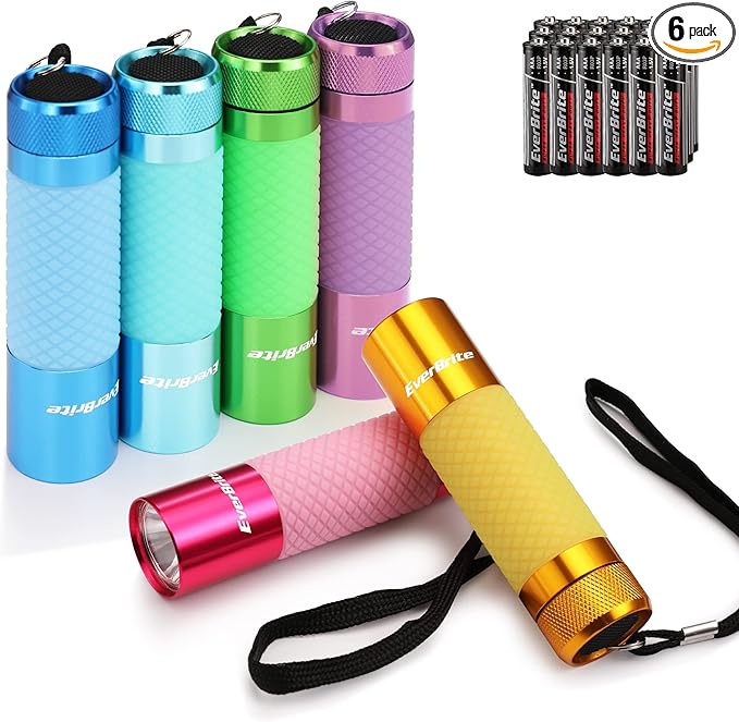 EverBrite 6-Pack Mini Flashlights, Glow in Dark Flashlights, Aluminum LED by EverBrite