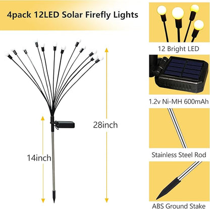 Solar Garden Lights Outdoor, 4 Pack 40 LED Solar Firefly Lights Waterproof - Image 2