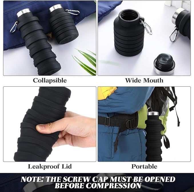 Lallisa 4 Pcs Collapsible Water Bottles 17 oz Reusable Silicone Foldable Travel - Image 3