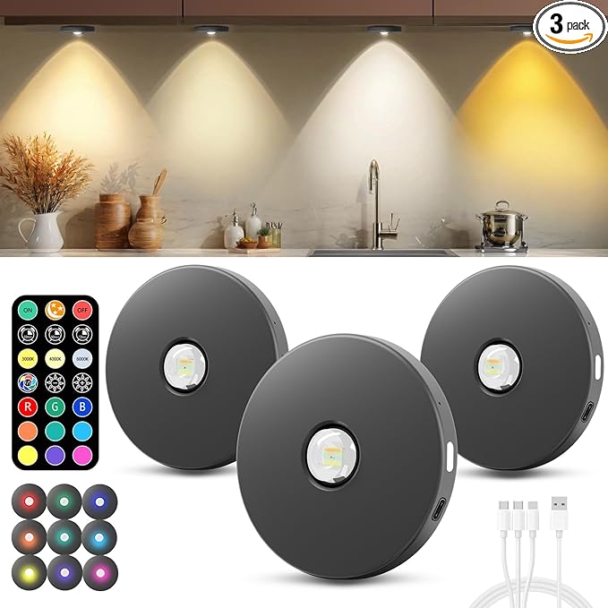 Puck Lights with Remote Control, 2000mAh Rechargeable Cabinet Light, Under by WTXPZM