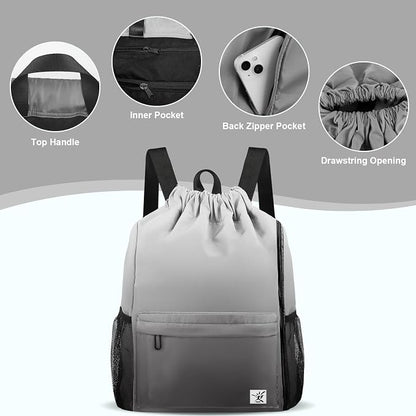 Drawstring Backpack with Mesh Pockets String Gym Bag Sackpack Sandproof Water - Image 4
