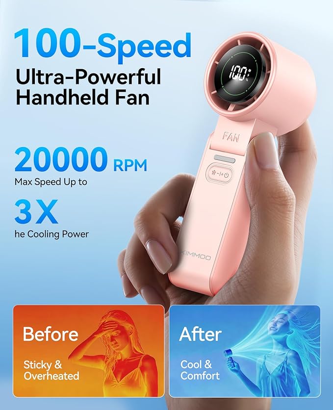 KIMMOO 2 Pack Pink Portable Handheld Turbo Fan-100 Speeds, Powerful 20000 RPM - Image 3