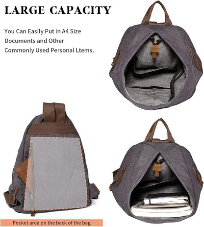 KL928 Canvas Vintage Backpack – Large Casual Daypack Outdoor Travel Rucksack - Image 4
