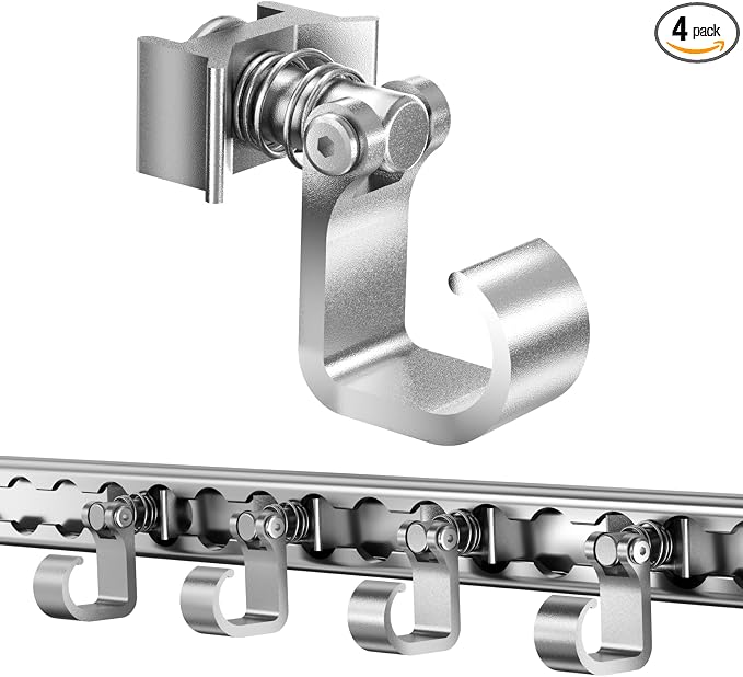 4 Pack L Track Hooks with Single Stud Fitting, Spring-Loaded Adjustable Gear by vandrabase