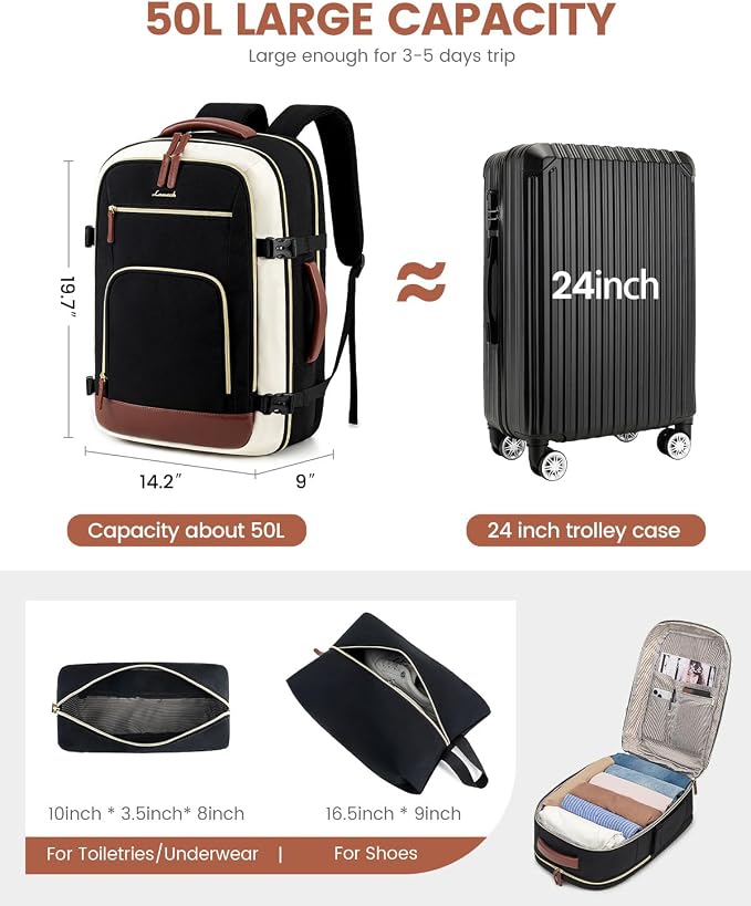 LOVEVOOK 50L Travel Backpack for Women Flight Approved, Carry on Backpack for - Image 3