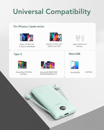 VEGER Portable Charger with Built-in AC Plug and Cables, All in One 10000mAh - Image 6