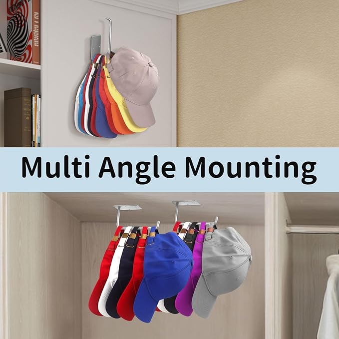 Hat Racks for Baseball Caps 2 Pack, Stainless Steel Adhesive Hat Hanger Hooks - Image 2