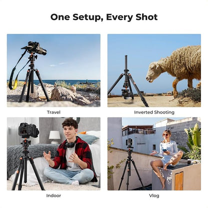 K&F CONCEPT 64" Carbon Fiber Camera Tripod, Lightweight Travel Tripod - Image 7