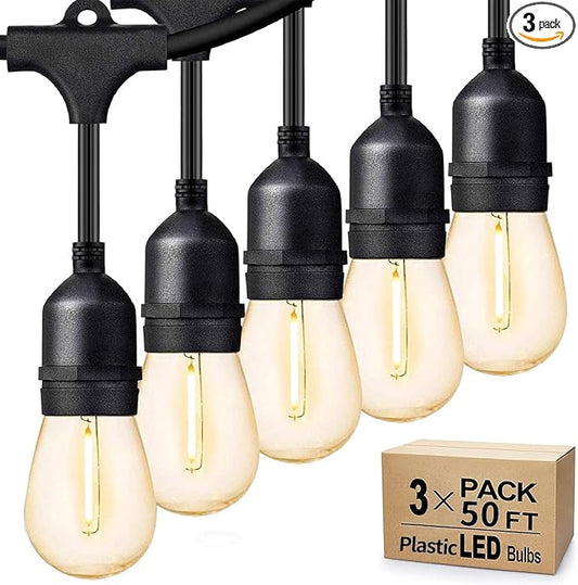 Svater Outdoor String Lights 150FT, E26 Socket, 1 Watt Dimmable 2700K Warm White by Svater