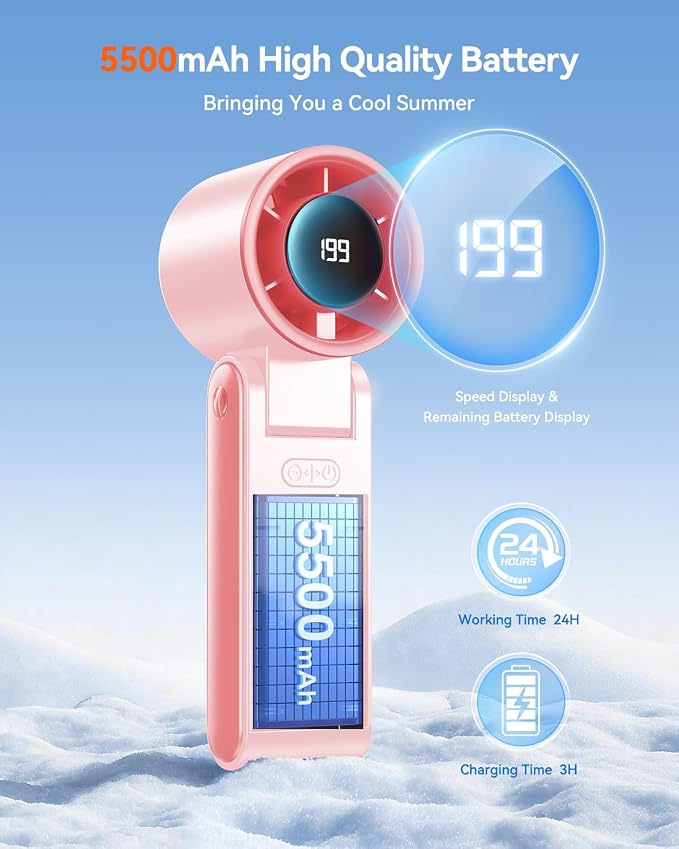 Portable Handheld Turbo Fan, 199 Gear Speed, 24 Hs Cooling Time, 5500mAh - Image 3