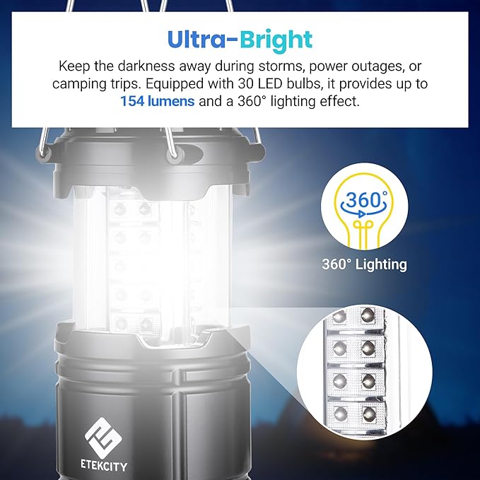 Etekcity Camping Lanterns for Power Outages 4 Pack, Flashlight for Camping - Image 2
