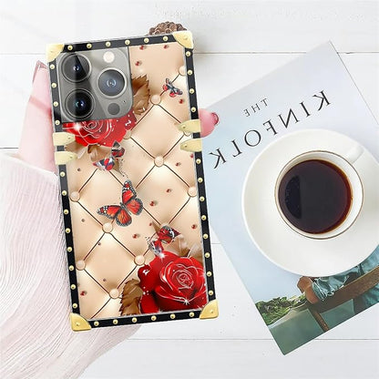 Compatible with iPhone 14 Pro Case, Shining Red Rose Butterfly Leather - Image 7
