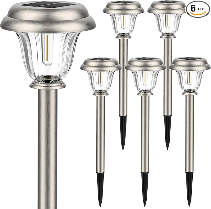 DERAYSION Solar Lights Outdoor Waterproof, Brushed Stainless Steel Glass Solar by DERAYSIONSolarLighting