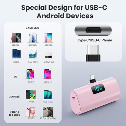 Small Portable Charger 5200mAh, Upgraded PD USB C Power Bank Built-in USB-C - Image 5